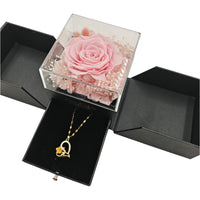 Coffret Cadeau Rose Éternelle avec Collier Cœur et Tiroir à Bijoux