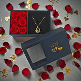 Coffret Cadeau Rose Éternelle avec Collier Cœur et Tiroir à Bijoux
