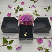 Coffret Cadeau Rose Éternelle avec Collier Cœur et Tiroir à Bijoux
