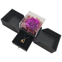 Coffret Cadeau Rose Éternelle avec Collier Cœur et Tiroir à Bijoux